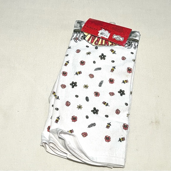 FRIENDS Central Perk White Floral Kitchen Set Dish Towel Oven Mitt NWT - Picture 2 of 5